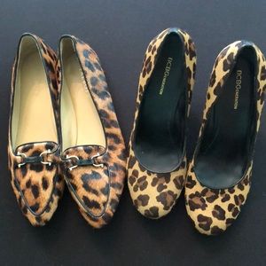 (2) pairs of pony/cow hair leopard print womens shoes size 9.5 price is for BOTH
